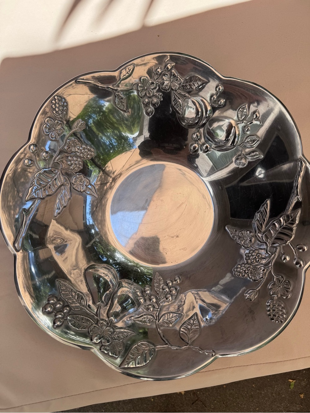 Vintage Lenox Orchard in Bloom Metal Fruit Salad Serving Bowl Silver